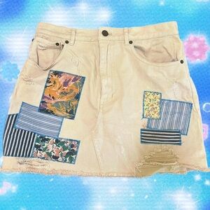 BDG Urban Outfitters Cream and Blue Patchwork Denim Skirt